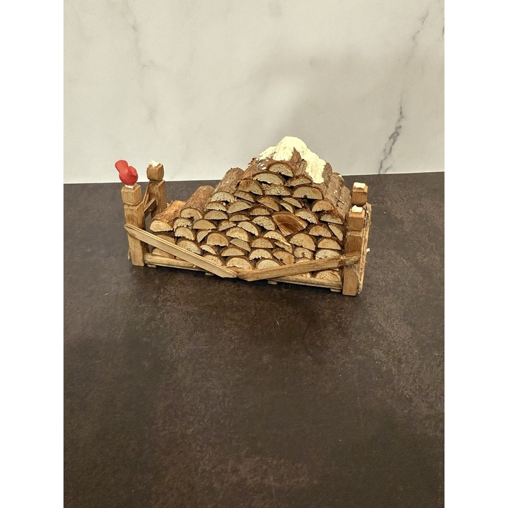 Dept 56 Wood Log Pile w/ Red Cardinal Bird Christmas Snow Village Accessory